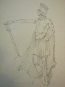 Roman Centurion Pencil Drawing - 1985 Signed art by Chris Miller