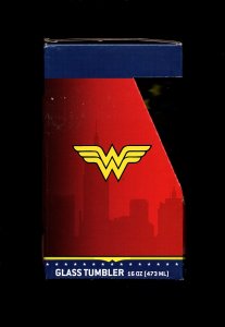 WONDER WOMAN 16OZ GLASS | 1980S LOGO | CLASSIC COMIC STAR BURST | NEW IN BOX