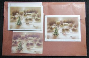 MERRY CHRISTMAS Sepia Town w/ Moon Church & Tree 8x6 Greeting Card Art #X4005  