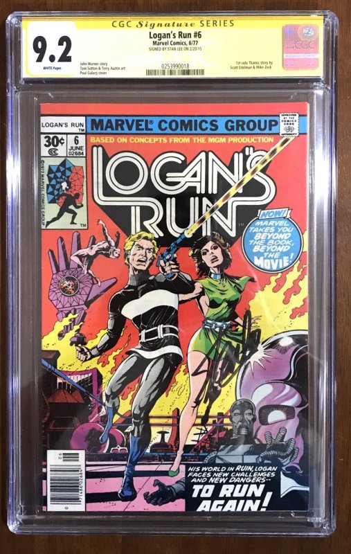 Logan's Run #6 (Marvel, 1977) KEY 1st Thanos - SS Stan Lee