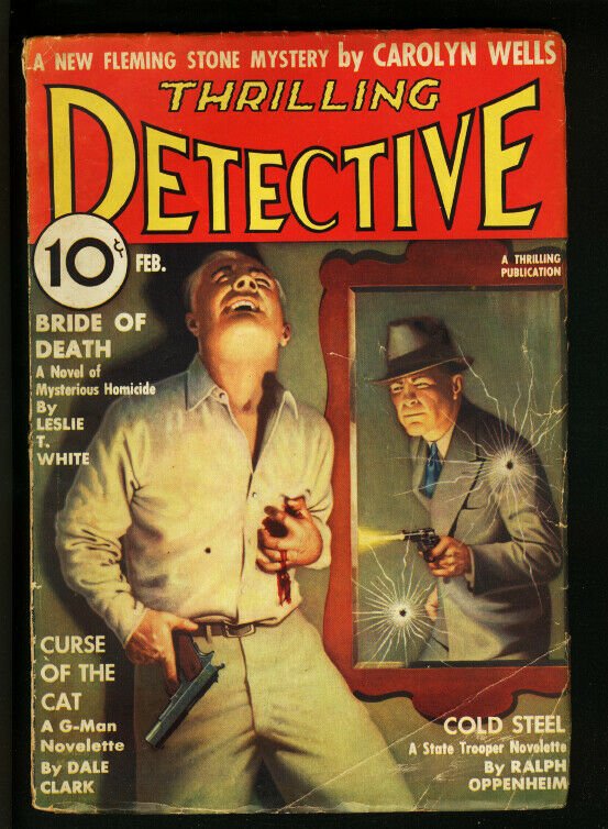 THRILLING DETECTIVE 1937 FEB-MAN IN MIRROR SHOOTS G-MAN VG