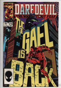 DAREDEVIL #216 NM-  Murdock, Gael, 1964 1985, more Marvel in store