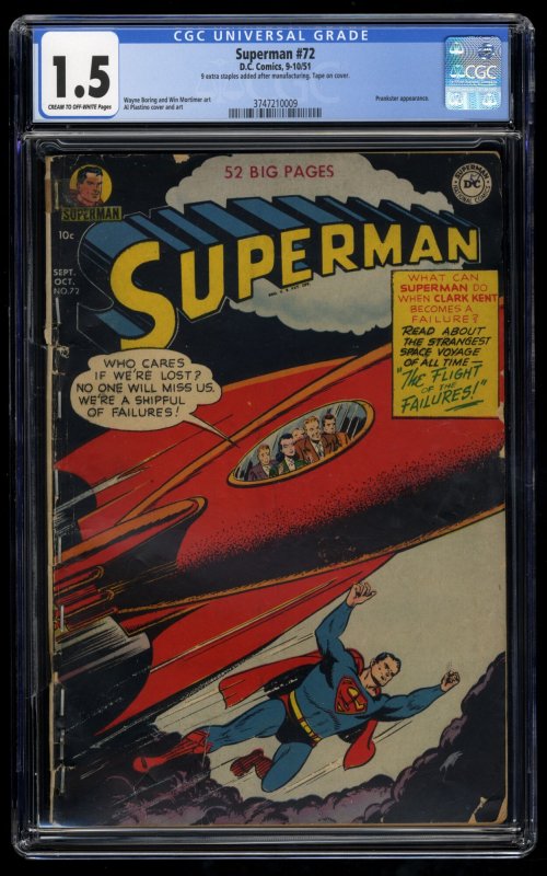 Superman #72 CGC FA/GD 1.5 Cream To Off White 1st Financier!