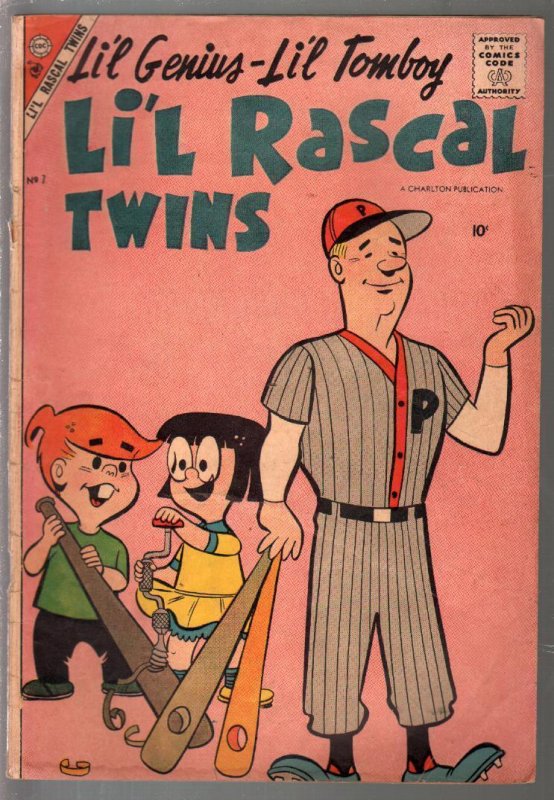 li'l Rascal Twins #7 1957-Charlton-Li'l Genius-Li'l Tomboy-baseball-VG