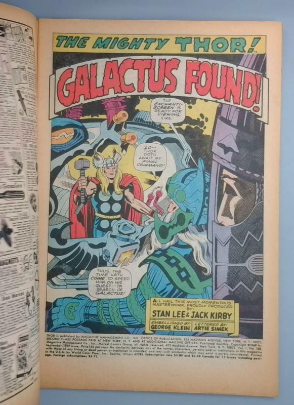 Thor #168, FN Galactus Origin, Marvel Comics, 1969 JR1