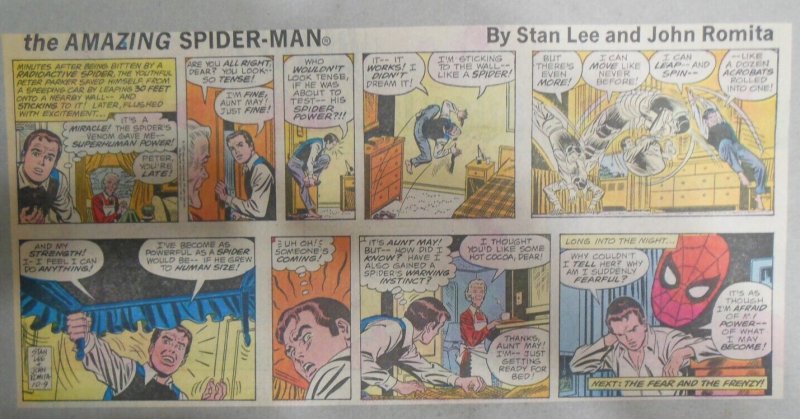 Spiderman Sunday by Stan Lee & John Romita from 10/9/1977 Size: 7.5 x 15 inches