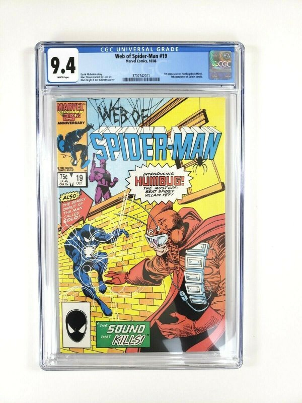 Web of SPIDER-MAN #19 CGC Grade 9.4 SOLO 1st cameo appearance Marvel Comics 1986