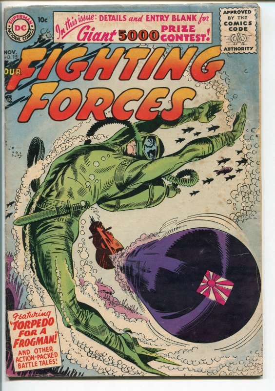 OUR FIGHTING FORCES #15-1956-DC-SILVER AGE-FROGMAN COVER-HEATH-KUBERT-vg