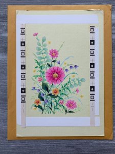 WARM AND FRIENDLY NOTE Pink Flowres 7.5x Flowers 7.5x10 Greeting Card Art C9732