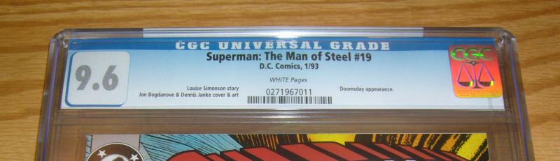 Superman: the Man of Steel #19 CGC 9.6 early doomsday cover - dc comics 1993 1st