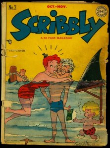 Scribbly Comics #2 1948- Shark Prank cover- DC Comics POOR