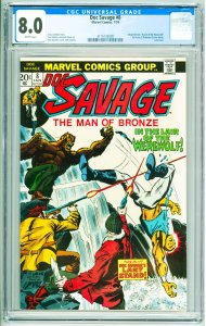 Doc Savage #8 (1974) CGC 8.0! White Pages!