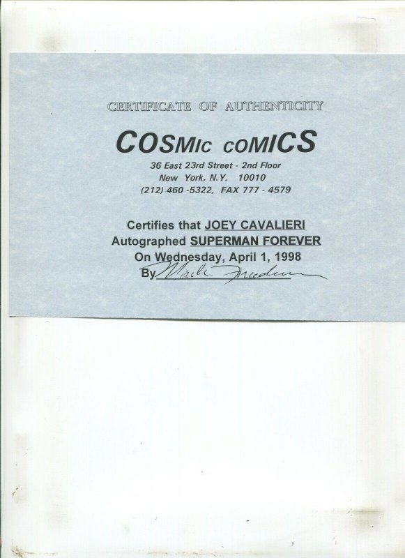 Superman Forever #1 - Lenticular Variant - Signed Joey Cavaleri (9.2OB) 1998