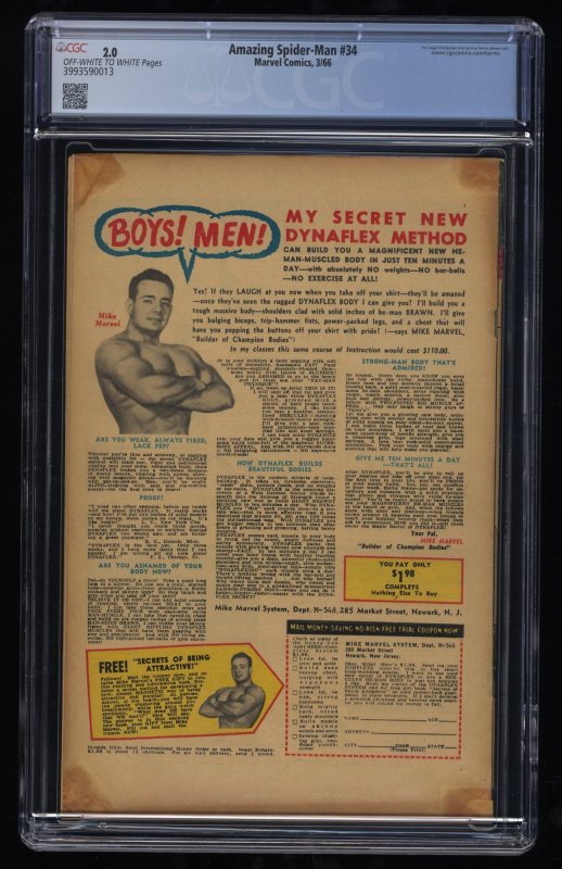 Amazing Spider-Man #34 CGC GD 2.0 Kraven the Hunter Appearance!