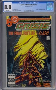 CRISIS ON INFINITE EARTHS #8 CGC 8.0 DEATH OF BARRY ALLEN WHITE PAGES 