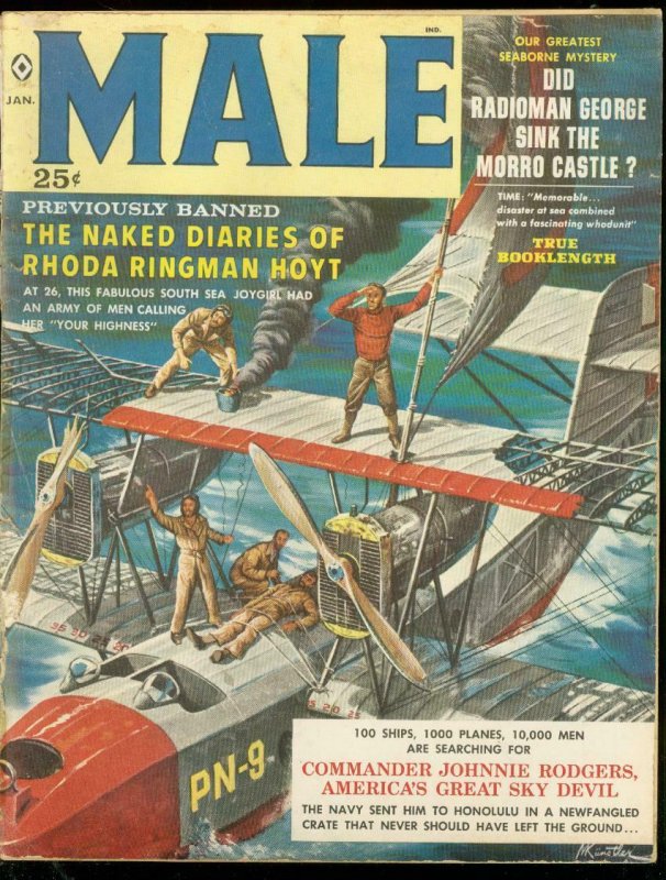 MALE PULP JAN 1960-KUNSTLER-JIM BAMA DECAPITATION-WW II G/VG