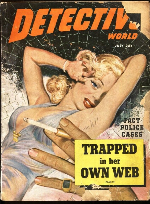 DETECTIVE WORLD PULP-JULY 1949-Spicy GGA Spider-Web cover-True Crime