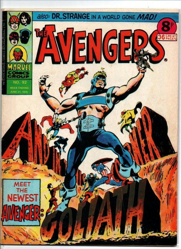 Avengers #92 - Goliath - Marvel UK - Magazine Size - 8p - 1975 - FN/VF