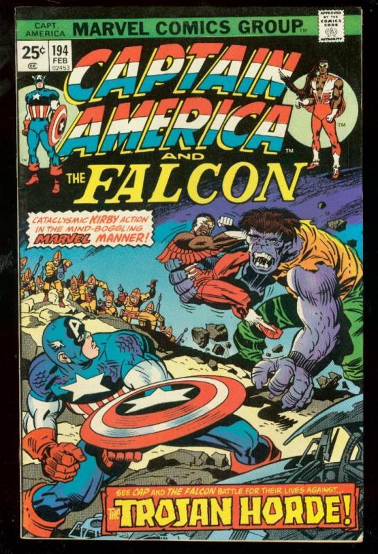 CAPTAIN AMERICA #194 1976-FALCON-JACK KIRBY-fine FN