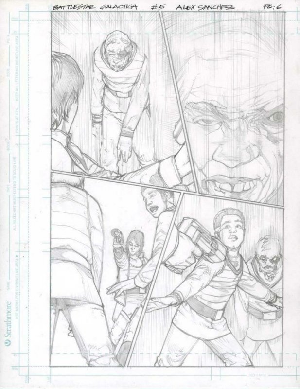 Battlestar Galactica #5 pg 6 Original Penciled art ALEX SANCHEZ Commander Adama