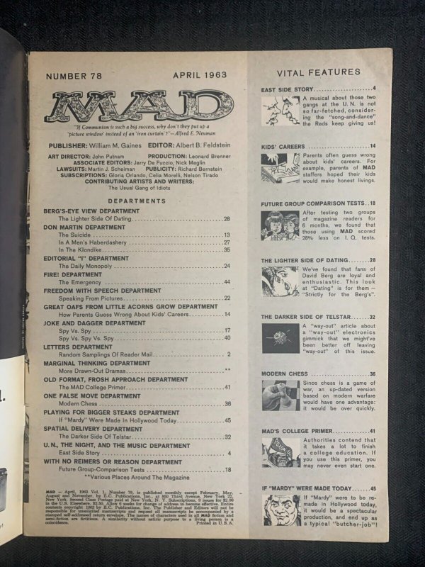 1963 MAD MAGAZINE #78 VG- 3.5 Alfred E Neuman / Help Stamp Out Mad