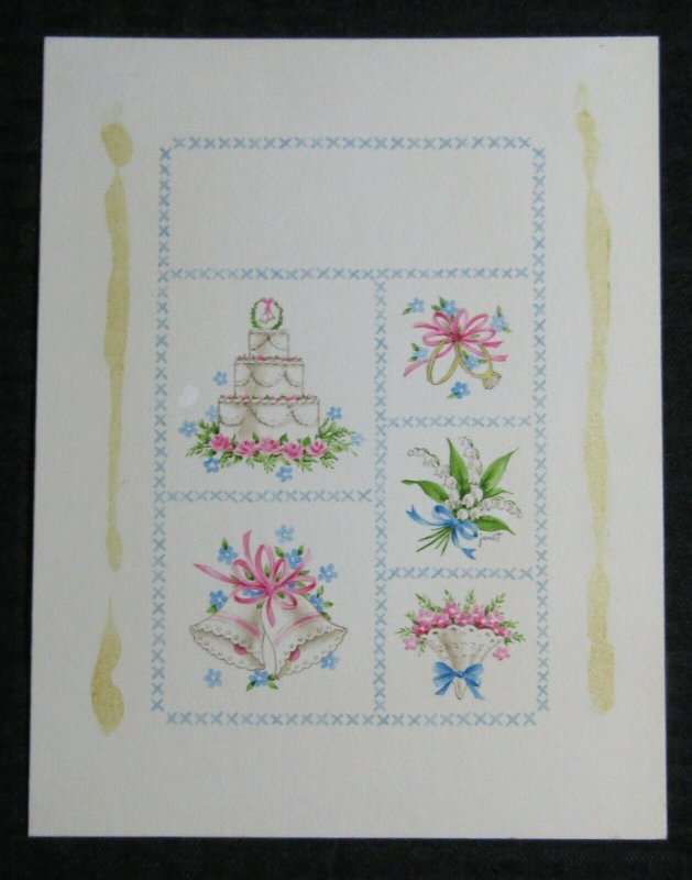 50TH ANNIVERSARY 5-Panels w/ Bells Cake Flowers 7x9 Greeting Card Art #GA9146