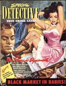 Special Detective-2/1952-Good Girl Art stocking cover-BLACK MARKET IN BABIES!