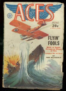 PULP:  ACES JUNE 1929-FLYIN FOOLS-FRED McLAUGHLIN-WW I PULP-FH G/VG