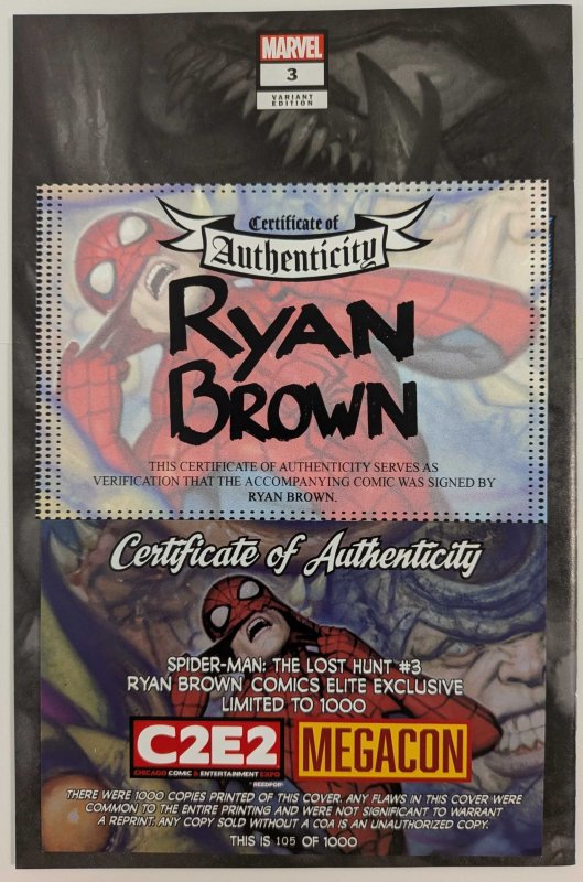 Spider-Man: The Lost Hunt #1-5 Ryan Brown Comic Elite Exclusive BOX SET
