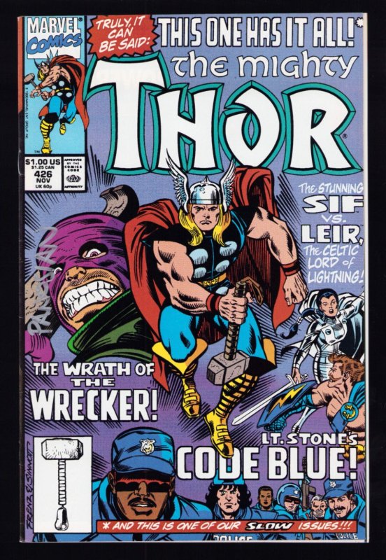Thor #426 - Ron Frenz + Joe Sinnott Cover. Signed by Dan Panosian (8.0) 1990