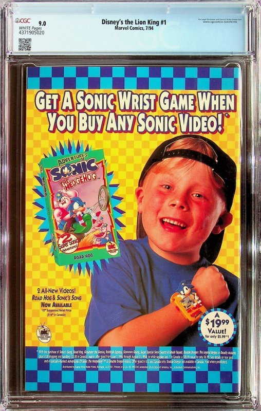 The Lion King #1 (1994) - CGC 9.0 - Cert#4371905020