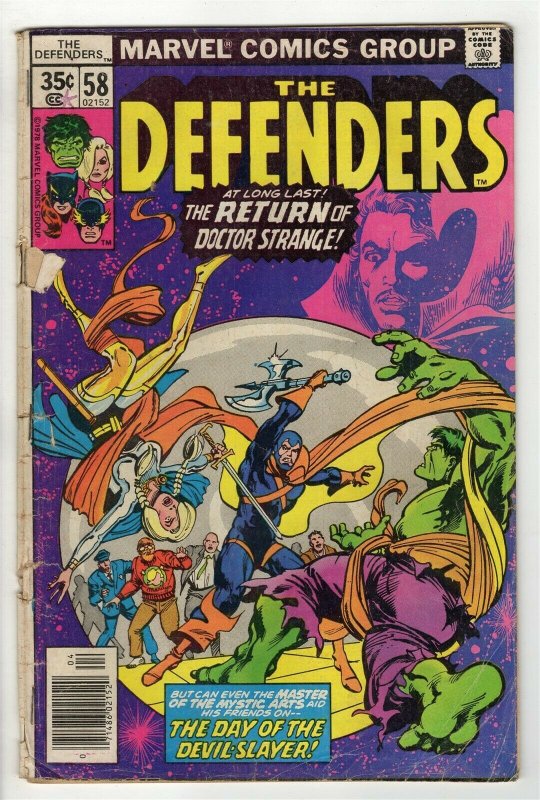 Defenders #58 ORIGINAL Vintage 1978 Marvel Comics Incredible Hulk
