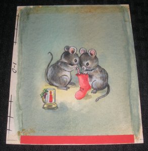 CHRISTMAS Cute Mice w/ Stocking & Candle 5x6 Greeting Card Art #C1