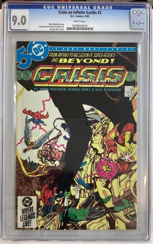 Crisis on Infinite Earths #2 - CGC 9.0 - DC - 1985 - Marv Wolfman! George Perez!