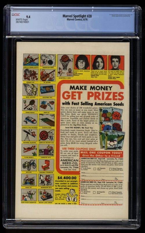 Marvel Spotlight #28 CGC NM 9.4 White Pages 1st Solo Moon Knight!