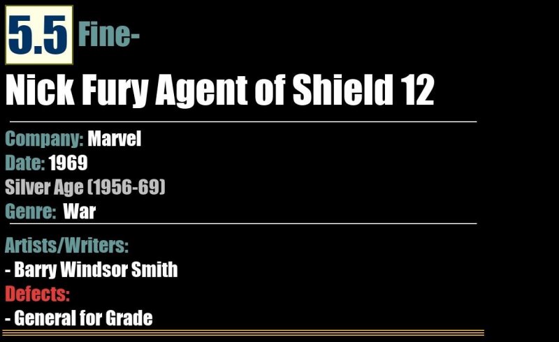 Nick Fury Agent of Shield 12 (1969) FN- Silver Age Marvel comic