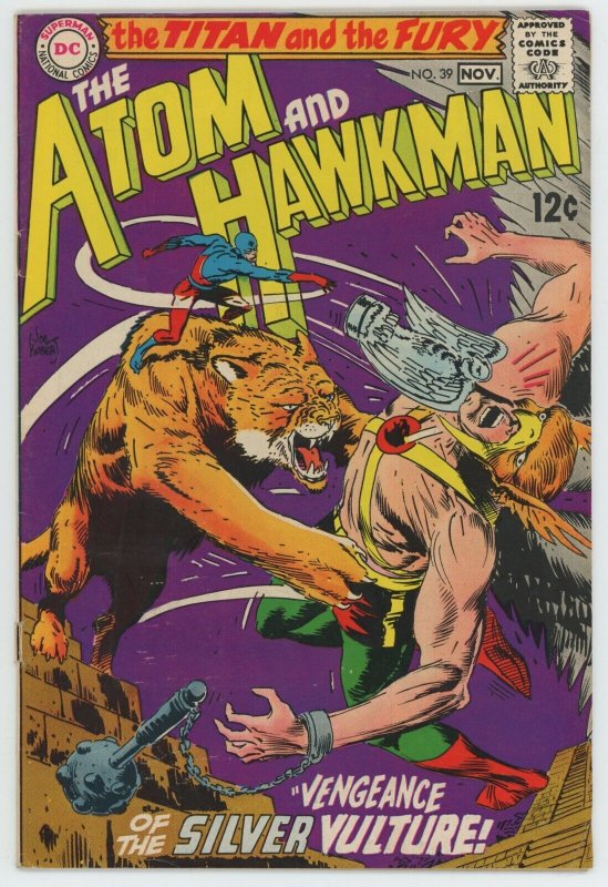 The Atom and the Hawkman 39 FN 6.5 DC 1968 Silver Age Hawkgirl Joe Kubert