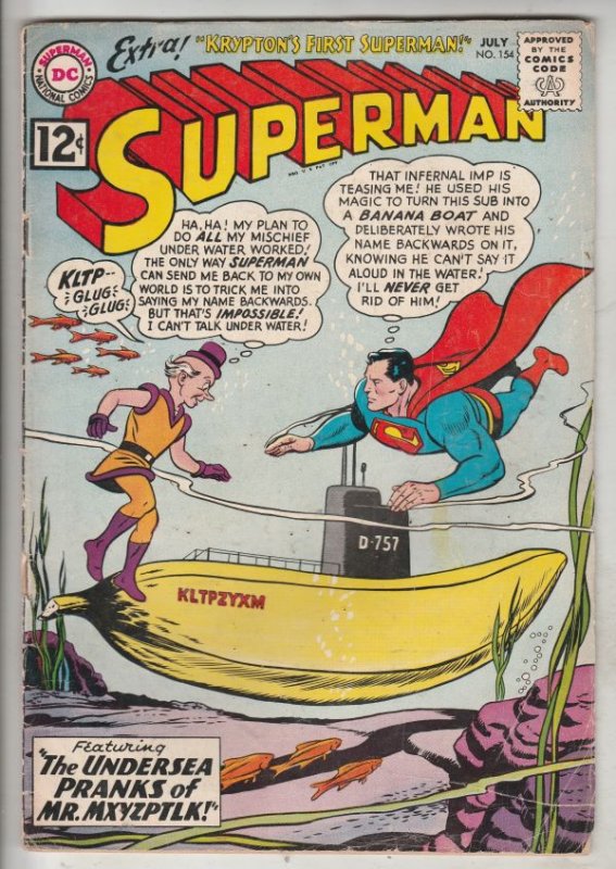 Superman #154 (Jul-62) FN+ Mid-Grade Superman, Jimmy Olsen,Lois Lane, Lana La...