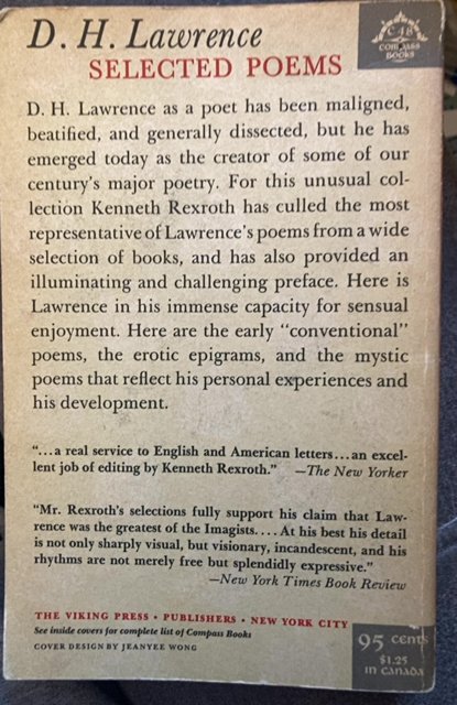 D.H. Lawrence, selected poems, 1959, compass books, 148p