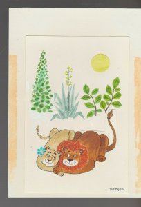 LOVE ON OUR ANNIVERSARY Cartoon Lion & Lioness 5.5x8 Greeting Card Art #A9132
