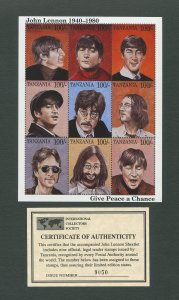 John Lennon Give Peace a Chance Commemorative Stamp Sheet  1995