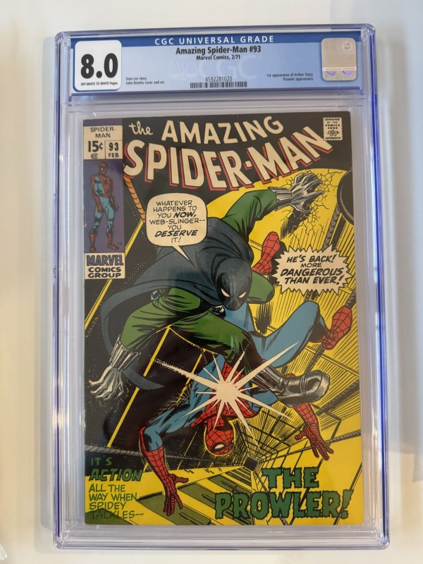 Amazing Spider-Man #93 CGC 8.0 Key 1st Arthur Stacy Prowler  Romita Sr (1971)