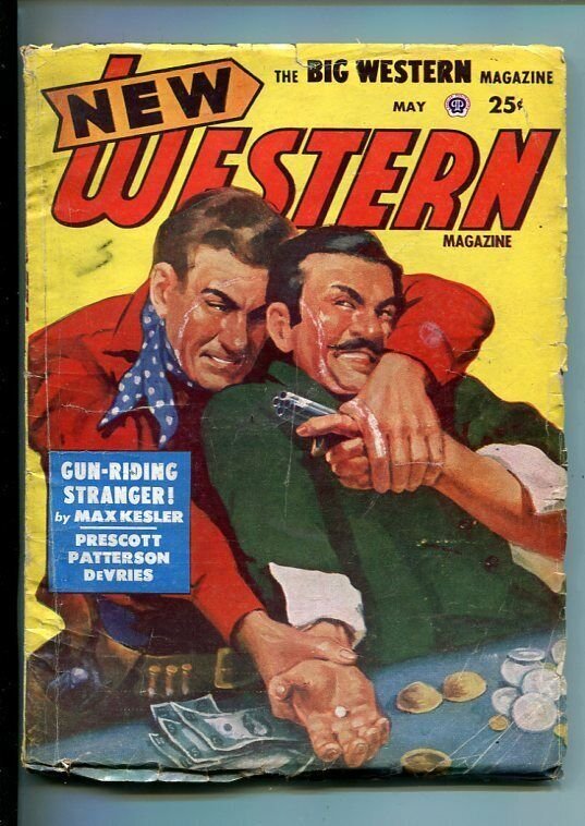 NEW WESTERN-MAY 1951-VIOLENT PULP FICTION-GAMBLING DERRINGER COVER-vg