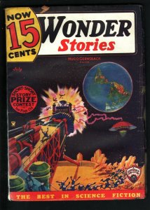 WONDER STORIES 1935 JUL-FRANK R PAUL-SCI FI PULP-UFO VG/FN