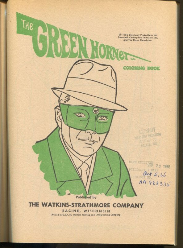 Danger With Green Hornet Coloring Book #1824-4 1966-Van Williams-Bruce Lee-FN-