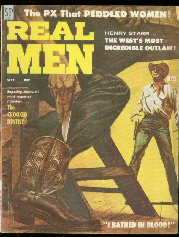 REAL MEN SEPT 1958-LOLA HALL CHEESECAKE-SID SHORES ART- VG