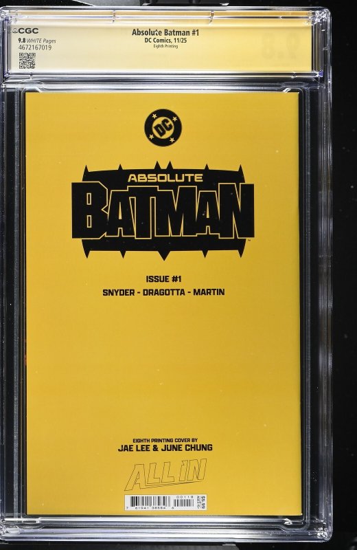 ABSOLUTE BATMAN #1 DC COMICS 8TH PRINT 2X SIGNED DRAGOTTA/SNYDER CGC SS 9.6 NM
