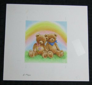 HAPPY BIRTHDAY Cute Teddy Bears with Rainbow 7.5x7 Greeting Card Art #9100