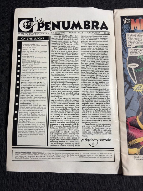 1988 STRIKE VS SGT. STRIKE Eclipse Comics #1 VG+ 4.5 Tom Lyle