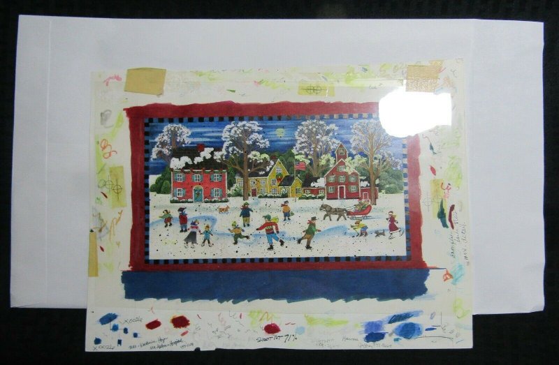 HOME FOR THE HOLIDAYS Christmas Town Kids Playing 14x10 Greeting Card Art #0026